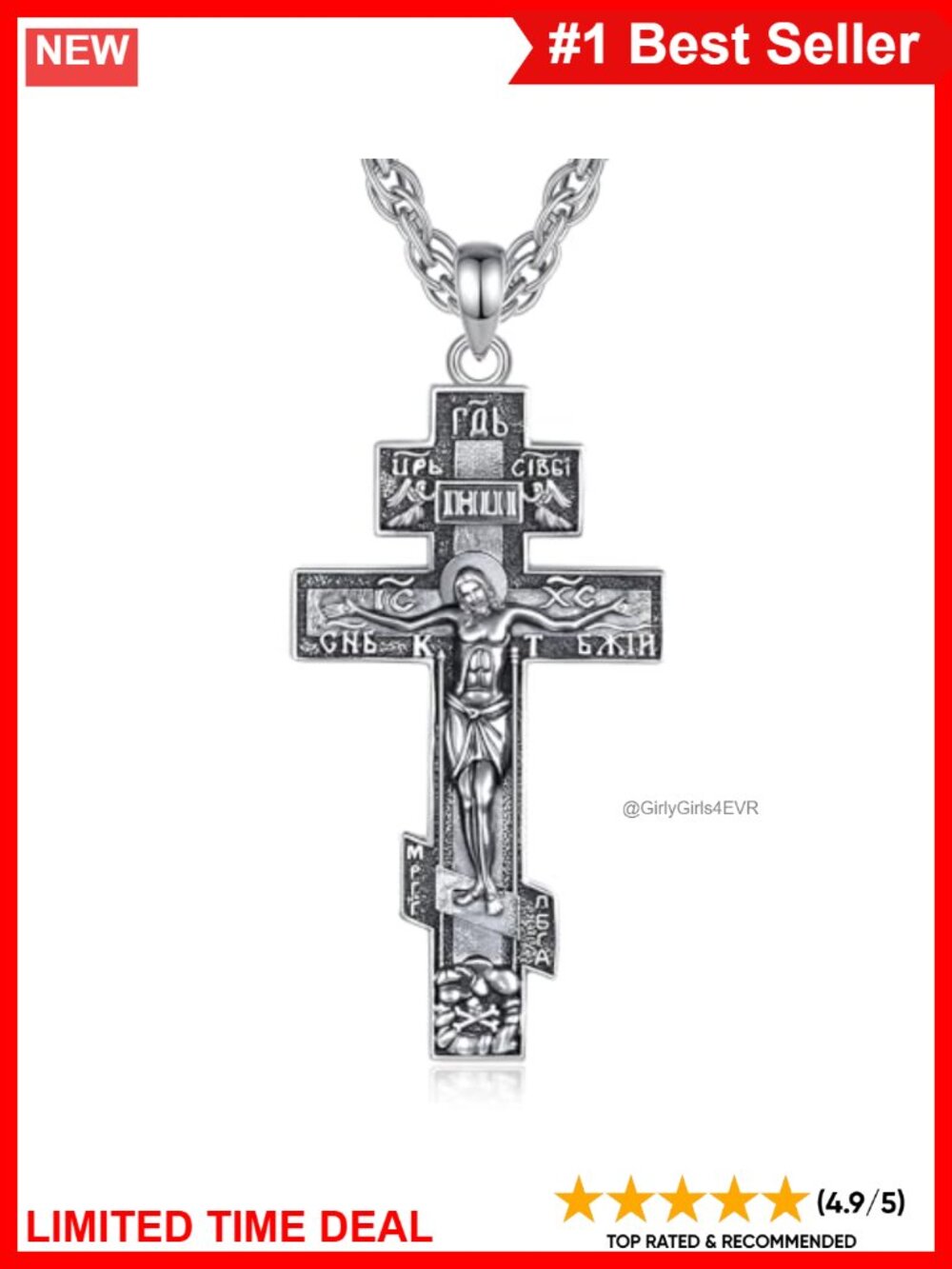 EUDORA 925 Sterling Silver Orthodox Cross Pendant Necklace Stainless Steel Chain
